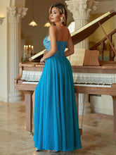 Classic Spaghetti Applique Deep V-Neck Column Prom Dress